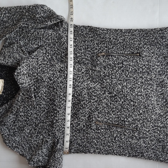 Elodie Asymmetrical Zip Tweed Look Collared Moto Jacket MEDIUM Black White - Picture 14 of 16